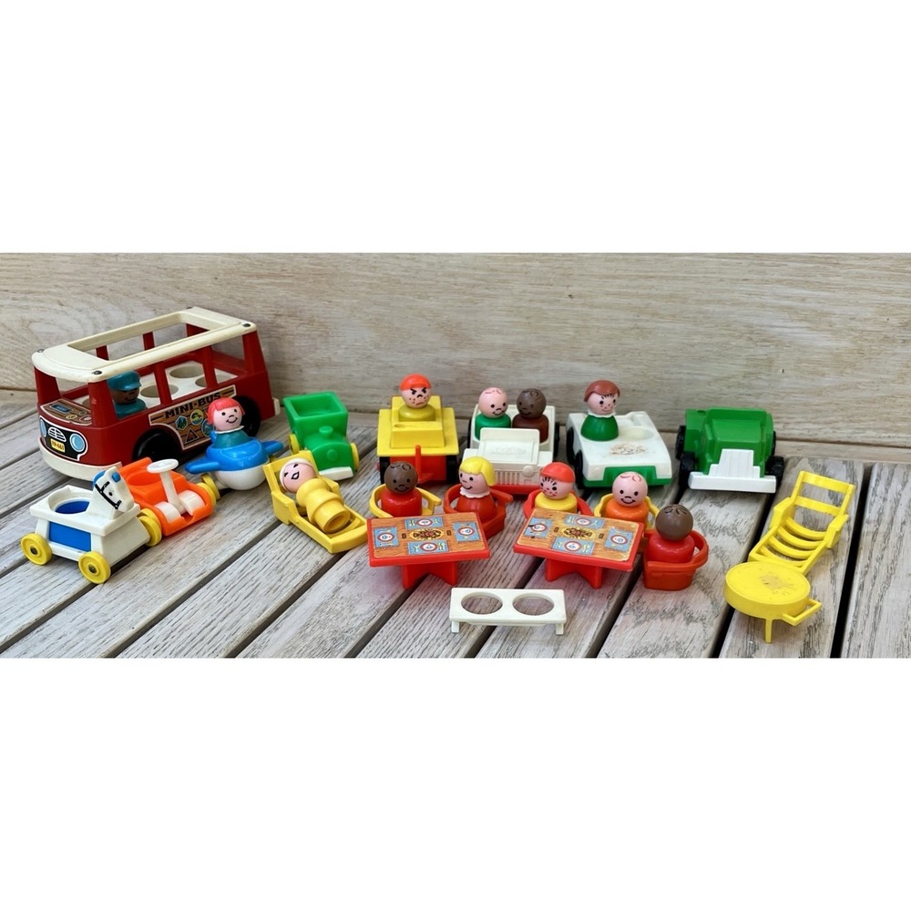 Vintage 1960-1970 Fisher Price Little People Mini - Bus Toy Vehicles Figure Lot